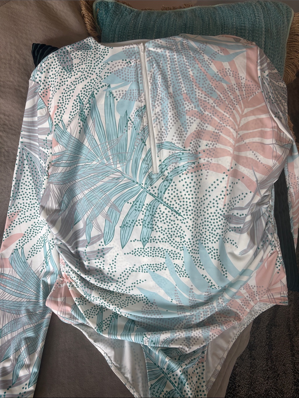 Undercover Pastel Leaf-Print Long Sleeve Swim Bodysuit And Skirt